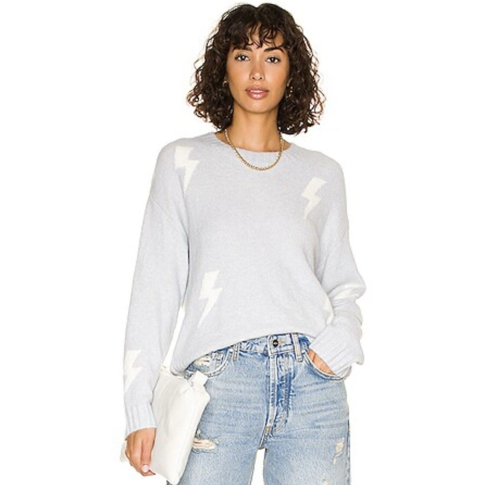 Rails Perci Gray White Women's Soft Lightning Pullover Sweater Size Medium